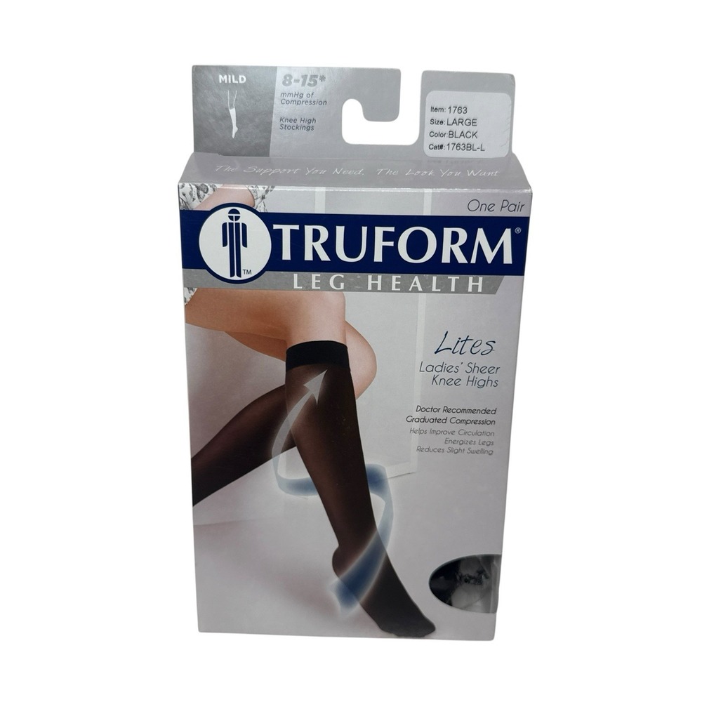 TRUFORM Leg Health Lites 1763BL-L Large Black‎ Ladies Knee Highs 8-15 mmHg